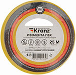 Изолента Kranz ПВХ, 0.13х15 мм, 25 м, желтая изолента профессиональная kranz пвх 0 18х19 мм 20 м желтая