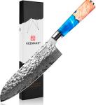 Нож сантоку из дамасской стали Keemake 7 Inch Santoku Knife 67 слоев основа VG10 (10CR15MOV) + 316 сталь HRC60+-2 (B-4) синий + бежевый