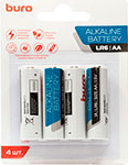 Батарейки Buro Alkaline LR6 AA, 4 штуки, блистер