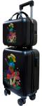 

Дорожный комплект Lats чемодан четырехколесный с принтом, размер XS и сумка ручная кладь, Лягушки, черный