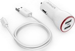 фото Автомобильное зарядное устройство+универсальный data кабель anker 24w 2-port car charger + 90 см. micro usb cable b2310h21