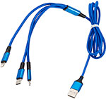 

Дата-кабель mObility USB -Type-C/8 - pin/micro USB, 3 в 1, нейлоновая оплетка, синий