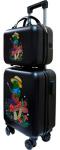 

Дорожный комплект Lats чемодан четырехколесный с принтом, размер S+ и сумка ручная кладь, Лягушки, черный