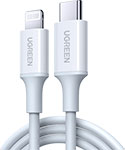 Кабель  Ugreen USB C - Lightning, резиновое покрытие, 2 м (60749) белый кабель ugreen usb c lightning 2m 60749