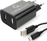 Сетевая зарядка + Micro USB кабель Cablexpert MP3A-PC-35 USB 2 порта, 2.4A, черный + кабель 1м micro