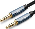 Кабель Ugreen AV112 (10685) 3.5mm Male to 3.5mm Male Cable Gold Plated Metal Case with Braid, длина 1 м., синий