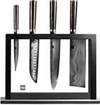 Набор кухонных ножей из дамасской стали (4 ножа подставка) Huo Hou Damascus Kitchen KnifeSet (HU0073), черный кухонный нож fissman овощной kensei musashi 10см сталь damascus