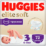 фото Трусики-подгузники huggies elite soft 3 6-11 кг 72 шт.