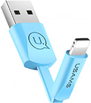 Кабель Usams U2 USB - Lightning, плоский, голубой (SJ199IP04) дата кабель usams us sj456 u51 usb lightning с индикатором 2 м силиконовый белый sj456usb01