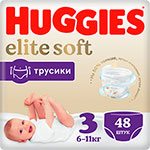 Трусики-подгузники Huggies Elite Soft 3 6-11 кг 48 шт. подгузники трусики huggies elite soft 5 12 17кг 34 шт