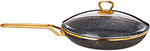 Сковорода Agness эмалированная со стеклянной крышкой  ''мраморным'' покрытием  Тюдор 26 см  чёрный металлик  950-227 - фото 1