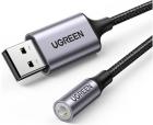Адаптер Ugreen CM477 (30757) USB 2.0 to 3.5 mm Audio Adapter Aluminum Alloy, длина 25 см, темно-серый