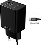 СЗУ Pero TC02, 2USB, 2.1A, c кабелем Micro USB в комплекте, черный сетевое зарядное устройство gcr paw01 type c micro usb lighting mini usb 3 а белый