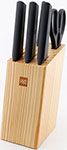 Набор стальных ножей (4 ножа ножницы деревянная подставка из сосны)  Huo Hou 6-Piece Kitchen Knife Set Lite (HU0058), черный