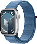 

Часы Apple Watch Series 9, GPS, 45 mm, Silver Aluminium Case with Winter Blue Sport Loop, светло-синего цвета (MR9F3LL/A)