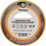 Изолента профессиональная Kranz ПВХ, 0.18х19 мм, 20 м, желтая изолента kranz пвх 0 13х19 мм 25 м желтая