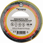 Изолента профессиональная Kranz ПВХ, 0.18х19 мм, 20 м, желто-зеленая