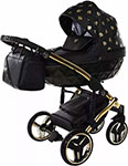 

Коляска детская 2 в 1 Junama GLOW JGL-05 VERSION 2 (черная кожа/короб шоколад металлик/рама золото)