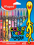 Фломастеры MAPED COLOR PEPS Monster, 12 цветов, смываемые, вентилируемый колпачок, (845400) набор текстовыделителей maped mini friends 4 шт мини ассорти fluo peps линия 1 5 мм 743677
