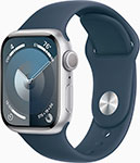 Смарт-часы Apple Watch Series 9 A2978, 41 мм, OLED, корпус серебристый, Sport Band, ремешок синий, 130-180 мм (MR903ZP/A) смарт часы kuplace q90 синий