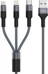 Кабель TFN 3in1 1.2m graphite TFN-CFZ3IN1GR сетевое зарядное устройство borofone ba49a usb 2 1 а кабель microusb 1 м чёрное