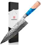 Нож шеф-повара из дамасской стали Keemake 8 Inch Chef Knife, 67 слоев основа VG10 (10CR15MOV) + 316 сталь HRC60+-2 (B-2), синий + бежевый