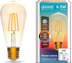 фото Светодиодная лампа gauss филаментная smart home dim cct e27 st64 golden 6 5 вт 2000-5500 к