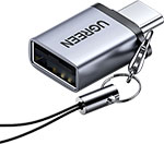 Переходник Ugreen USB C - USB A 3.0, со шнурком для брелка (50283) серый