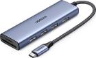 Адаптер Ugreen CM511 (20956A) Revodok 6-in-1, USB-C to HDMI, USB 3.0x3, SD/TF, серый