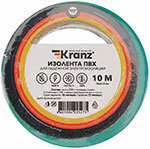 Изолента Kranz ПВХ, 0.13х15 мм, 10 м, зеленая изолента kranz пвх 0 13х15 мм 25 м красная