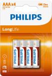 Батарейки цинково-хлоридные Philips Longlife, 4AAA, в блистере (R03L4B/97)