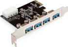 Контроллер ExeGate EXE-314 v2.0 PCI-E x1 v2.0 4*USB3.0 ext. разъем доп.питания Molex VIA Labs Chipset VL805 (EX298943RUS)