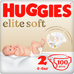 Подгузники Huggies Elite Soft для новорожденных 2, 4-6 кг, 100 шт.