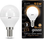 Лампа GAUSS LED Шар E14 9.5W 890lm 3000K 105101110 Упаковка 10шт - фото 1