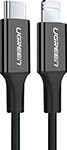 Кабель  Ugreen USB C - Lightning, резиновое покрытие, цвет черный, 1 м (60751) кабель apple usb lightning 2 метра md819