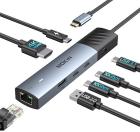 

Универсальный адаптер Mokin MOUC6001, HDMI, USB C x 3, USB A, USB C PD, RJ45 to Type C, Темно-серый
