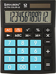 Калькулятор настольный Brauberg ULTRA COLOR-12-BKBU ЧЕРНО-ГОЛУБОЙ, 250497 калькулятор настольный brauberg ultra pastel 12 pk розовый 250503