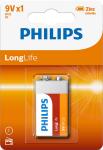 Батарейка цинково-хлоридная Philips Longlife, 9V, в блистере (6F22L1B/97)