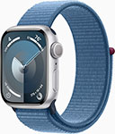 фото Смарт-часы apple watch series 9, a2978, 41 мм, oled, корпус серебристый, sport loop, ремешок синий, 130-200 мм (mr923zp/a)
