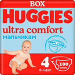Подгузники Huggies Ultra Comfort для мальчиков  4  8-14 кг  100 шт.