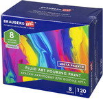 Краски акриловые для техники Флюид Арт (POURING PAINT) Brauberg ART 8цв*120мл Цвета радуги 192242 акварельные акварельные краски brauberg