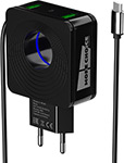 Сетевое ЗУ MoreChoice 2USB 2.4A для micro USB со встроенным кабелем и LED подсветкой NC48m (Black) сетевое зарядное устройство быстрое qc 3 0 с кабелем micro usb hoco n3 special белое