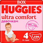 Подгузники Huggies Ultra Comfort для девочек, 4, 8-14 кг, 100 шт.