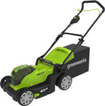 

Газонокосилка аккумуляторная Greenworks 2х24V 41 см, с 2хАКБ 4Ач и ЗУ (2512607UD), Черный/зеленый