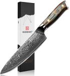 Нож шеф-повара из дамасской стали Keemake 8 Inch Chef Knife, 67 слоев, основа VG10 (10CR15MOV) + 316 сталь HRC60+-2 (CR-2), бежевый