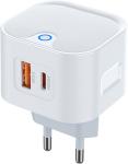 Сетевое зарядное устройство Pero TC21, USB-A + USB-C PD 25W, белый (ТС21W)