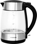 Чайник  Starwind SKG3026 1.7л. 2200Вт черный/серебристый фен щетка starwind shb 7760 серебристый