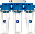 Сборка из трех прозрачных корпусов для холодной воды Aquafilter 10SL, 1/2'', FHPRCL12-B-TRIPLE, 466 магистральный фильтр для холодной воды aquafilter 10sl 3 4 fhpr34 b1 aq 549 1
