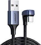 Кабель Ugreen USB A 2.0 - угловой USB C, алюминиевый корпус с оплеткой, черный, 1 м (70313)