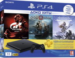

Стационарная приставка Sony PlayStation 4 1TB Black + Gran Turismo Sport, Horizon Zero Dawn CE и GOW, подписка PS+ на 3 месяца